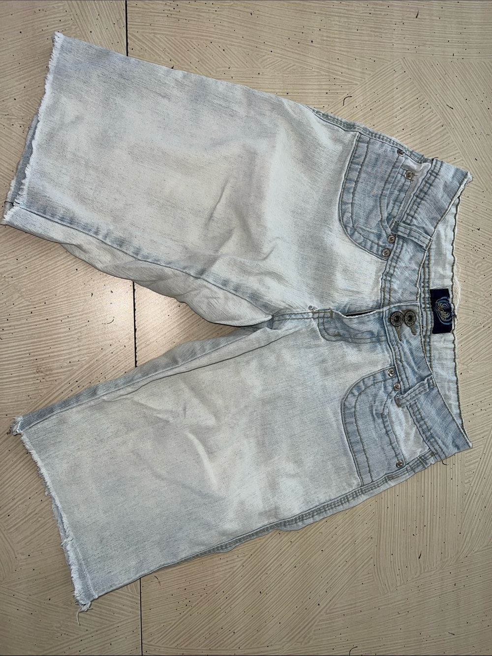 Angels Light Wash Frayed Hem Denim Shorts